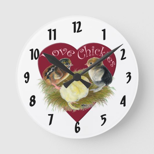 Love Chickies Runde Wanduhr (Vorderseite)