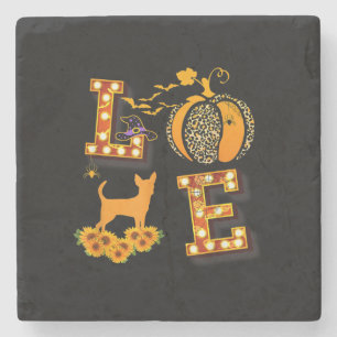 Love Chihuahua Leopard Print Pumpkin Halloween Steinuntersetzer