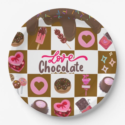 Love Chocolate" Sweet Treats Party Plates – Brown  Pappteller (Vorderseite)