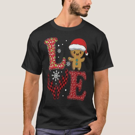 Love Christmas 2022 Buffalo Plaid Gingerbread Man T-Shirt (Vorderseite)