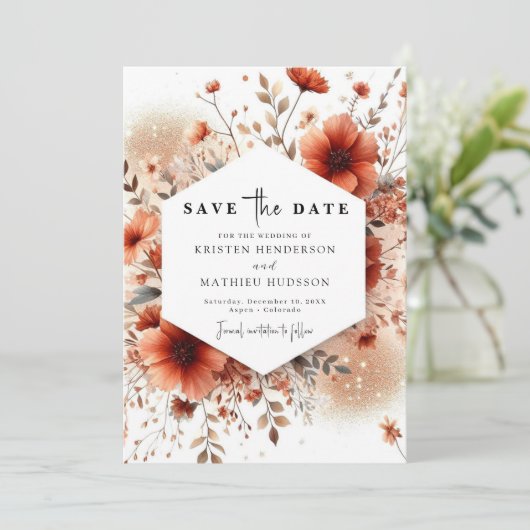 Love Classic Terracotta Wedding Save The Date (Stehend Vorderseite)
