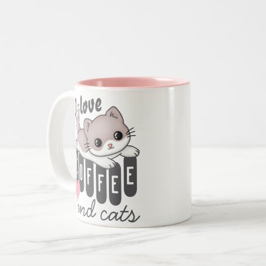 Love Coffee and Cats Cute Zweifarbige Tasse (Vorderseite Links)