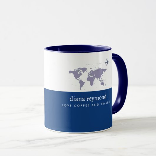 Love Coffee and Travels I plane & world map Tasse (VorderseiteRechts)