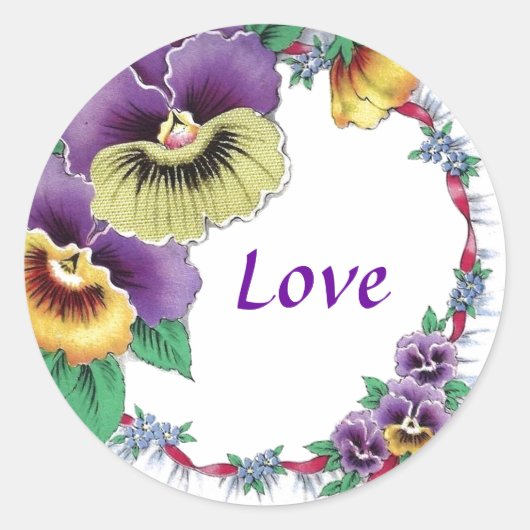 Love Colorful Vintage Floral Pansy Rundsticker Runder Aufkleber (Vorderseite)