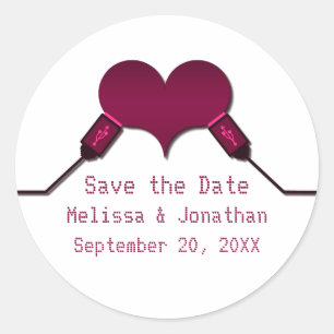 Love Connection USB Save the Date Aufkleber, Fuchs Runder Aufkleber