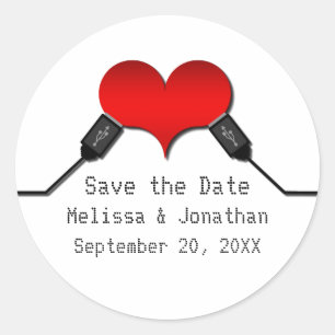 Love Connection USB Save-the-Date-Aufkleber, Rot Runder Aufkleber