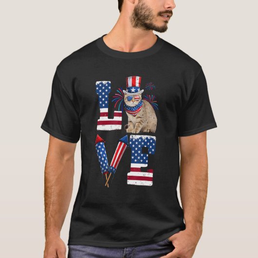 LOVE Costume American Flag Fireworks Scottish Fold T-Shirt (Vorderseite)