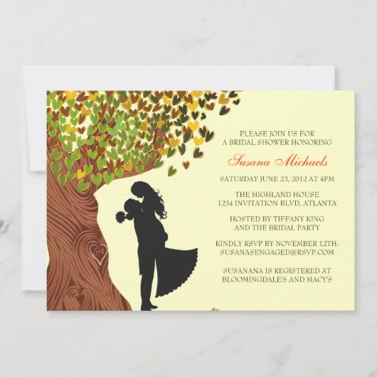 Love Couple Initials Oak Tree Fall Brautparty Einladung (Vorderseite)