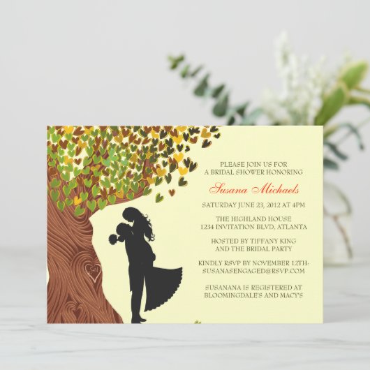 Love Couple Initials Oak Tree Fall Brautparty Einladung (Stehend Vorderseite)
