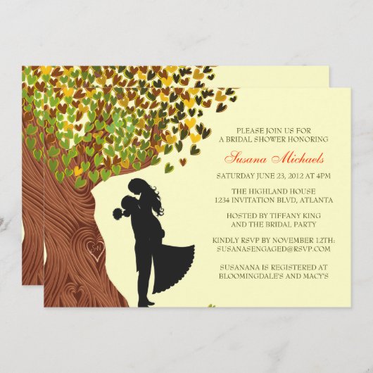 Love Couple Initials Oak Tree Fall Brautparty Einladung (Vorne/Hinten)
