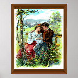 Love Couple Vintag Hugging Bench Floral Poster