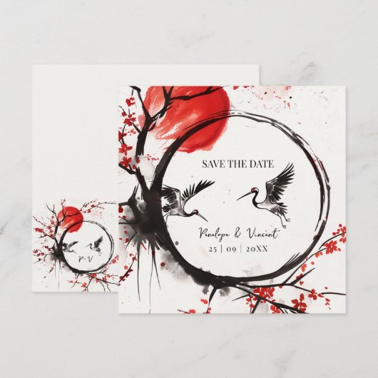Love Cranes and Cherry Blossom Save the Date (Vorne/Hinten)