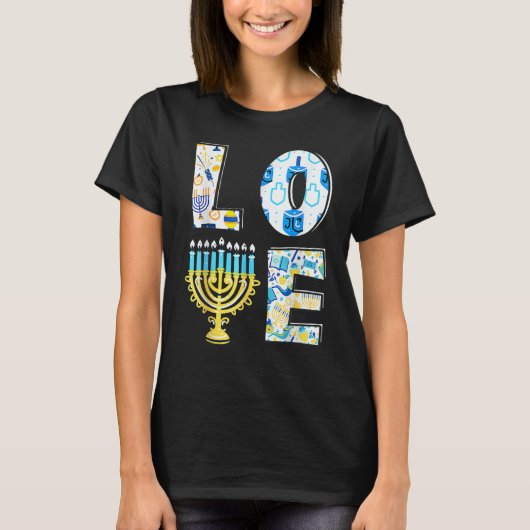 Love Cute Hanukkah Chanukah Menorah Pajama Matchin T-Shirt (Vorderseite)