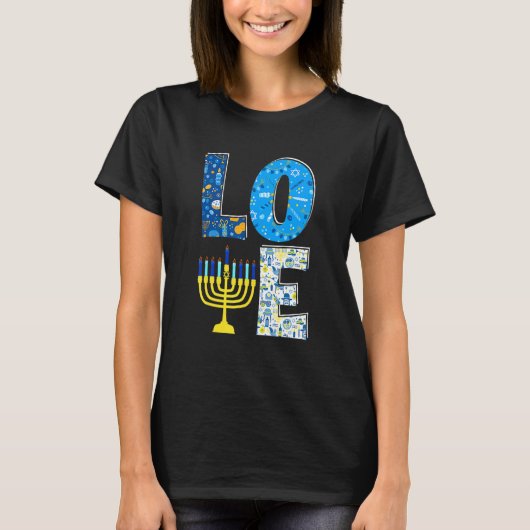 Love Cute Hanukkah Decoration Menorah Pajama Match T-Shirt (Vorderseite)