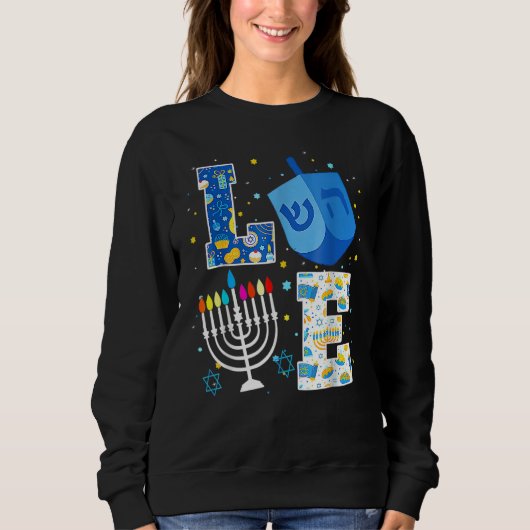 LOVE Cute Hanukkah Decorations Dreidel Menorah Cha Sweatshirt (Vorderseite)