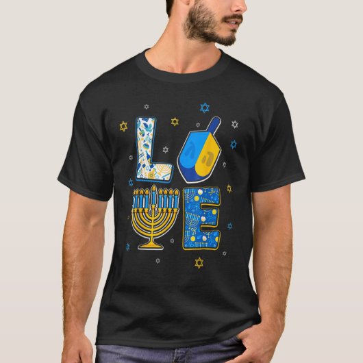 Love Cute Hanukkah Decorations Dreidel Menorah Cha T-Shirt (Vorderseite)