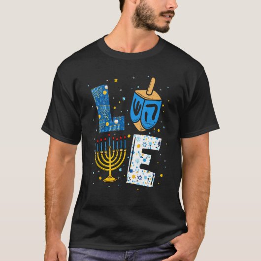 LOVE Cute Hanukkah Decorations Dreidel Menorah Cha T-Shirt (Vorderseite)