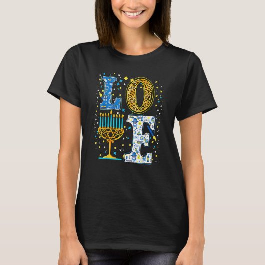 Love Cute Hanukkah Leopard Menorah Pajama Matching T-Shirt (Vorderseite)