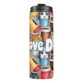 "Love Dad" Playful Cats and Coffee Pattern Thermosbecher (Vorderseite)