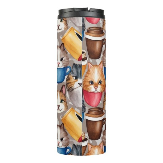 "Love Dad" Playful Cats and Coffee Pattern Thermosbecher (Rückseite)