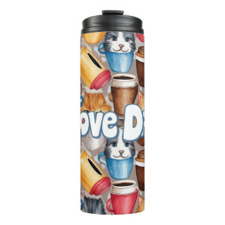 "Love Dad" Spielende Katzen und Kaffee-Muster Thermosbecher