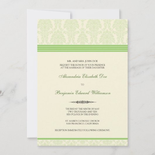 Love Damask Wedding Invitation (Limon/creme) Einladung (Vorderseite)