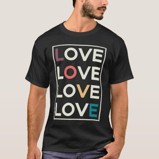 Love Distressed Retro Look Block Lettering T-Shirt (Vorderseite)