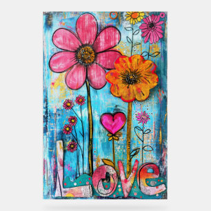 *~* LOVE Doodle – Farbige Whimsical-Blumenkunst Acrylschild