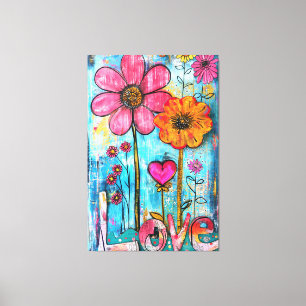 *~* LOVE Doodle – Farbige Whimsical-Blumenkunst Leinwanddruck