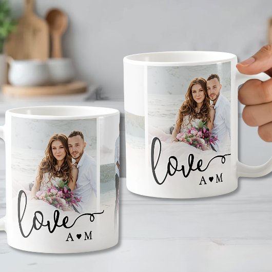 Love Elegant Script Paar 3 Foto Kaffeetasse