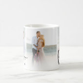 Love Elegant Script Paar 3 Foto Kaffeetasse (Mittel)