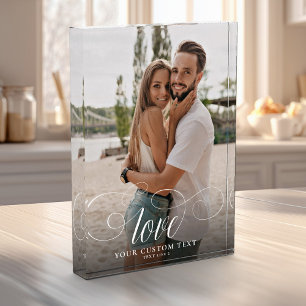 LOVE Elegante Kalligrafie Einfaches Paar Hochzeit Fotoblock