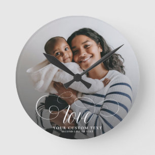 LOVE Elegantes Foto-Calligraphy-Familienandenken Runde Wanduhr