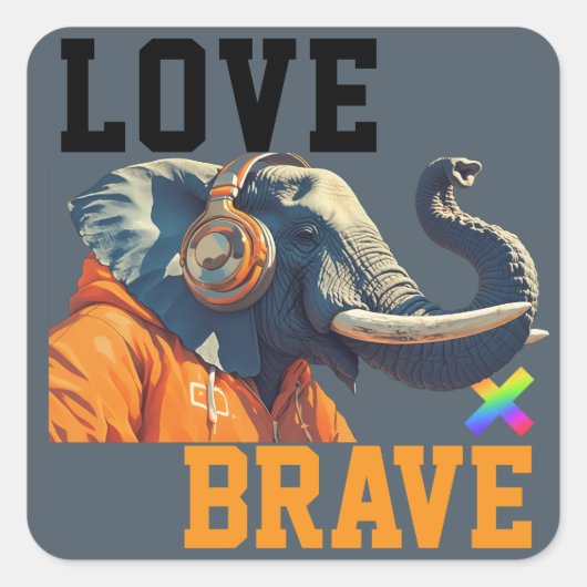 LOVE × ELEPHANTS - Custom Quadratischer Aufkleber (Vorderseite)