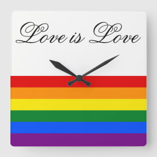 Love Equality Rainbow Flag LGBT Lesbian Gay Pride Quadratische Wanduhr