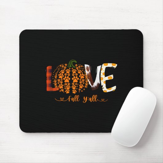 Love Fall Y'all Pumpkin Dog Paw Print Autumn Falli Mousepad (Mit Mouse)