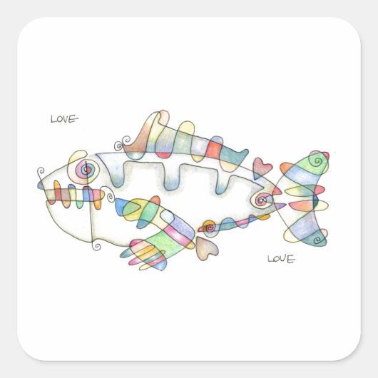 love fish love quadratischer aufkleber (Vorderseite)