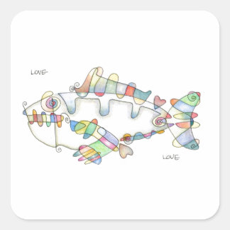 love fish love quadratischer aufkleber