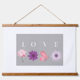 LOVE Floral Butterfly Wall Art – Romantic Nature Wandteppich Mit Holzrahmen