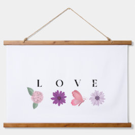 LOVE Floral Wall Art – Romantic Botanical Print  Wandteppich Mit Holzrahmen