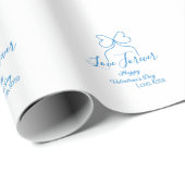 Love Forever blue bow happy Valentine's day name d Geschenkpapier (Rolleneckpunkt)