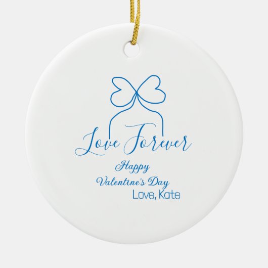 Love Forever blue bow happy Valentine's day name d Keramik Ornament (Vorne)
