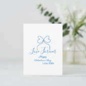 Love Forever blue bow happy Valentine's day name d Postkarte (Stehend Vorderseite)
