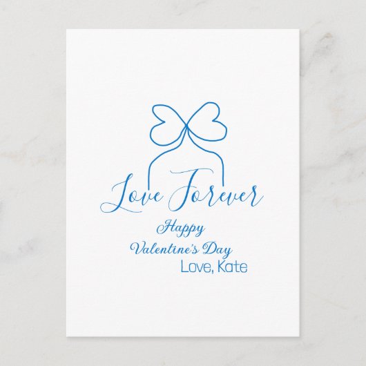 Love Forever blue bow happy Valentine's day name d Postkarte (Vorderseite)