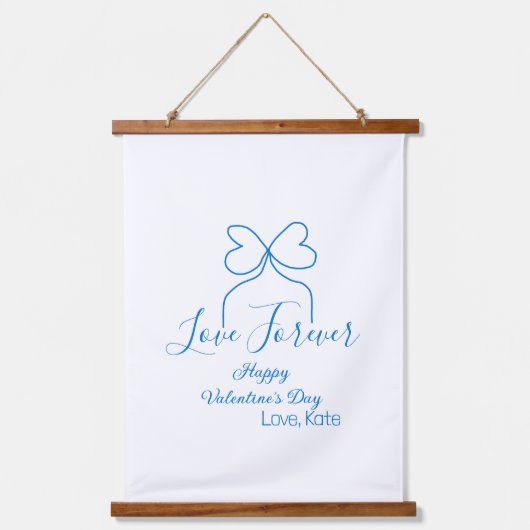 Love Forever blue bow happy Valentine's day name d Wandteppich Mit Holzrahmen (Vorderseite)