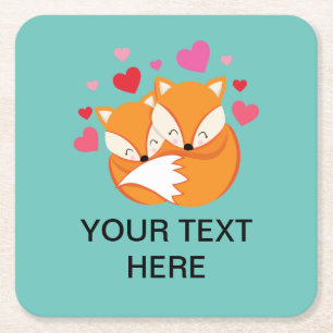 Love fox Paar benutzerdefinierter Text Rechteckiger Pappuntersetzer