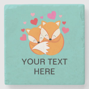 Love fox Paar benutzerdefinierter Text Steinuntersetzer