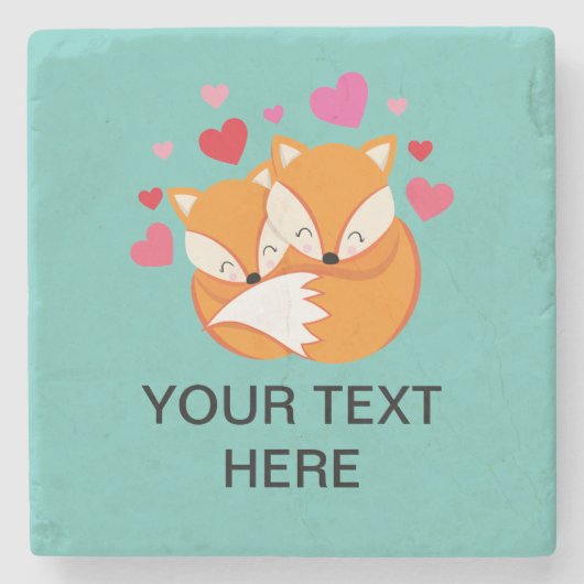 Love fox Paar benutzerdefinierter Text Steinuntersetzer (Vorderseite)