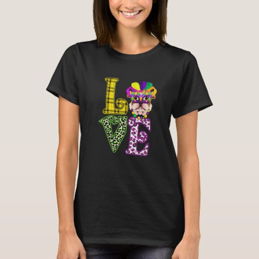 LOVE Funny Mardi Gras French Bulldog Dog Leopard P T-Shirt (Vorderseite)
