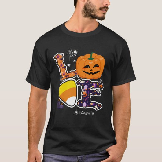 Love Gaga And Candy Corn Pumpkin Spider Halloween T-Shirt (Vorderseite)